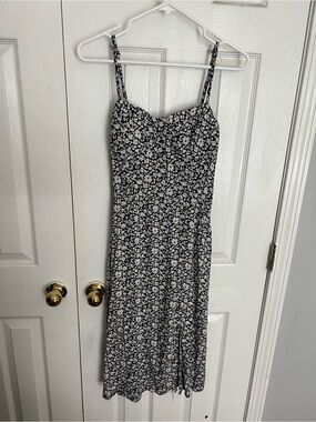 As U Wish Black and White Floral Spaghetti-Strap Midi Dress